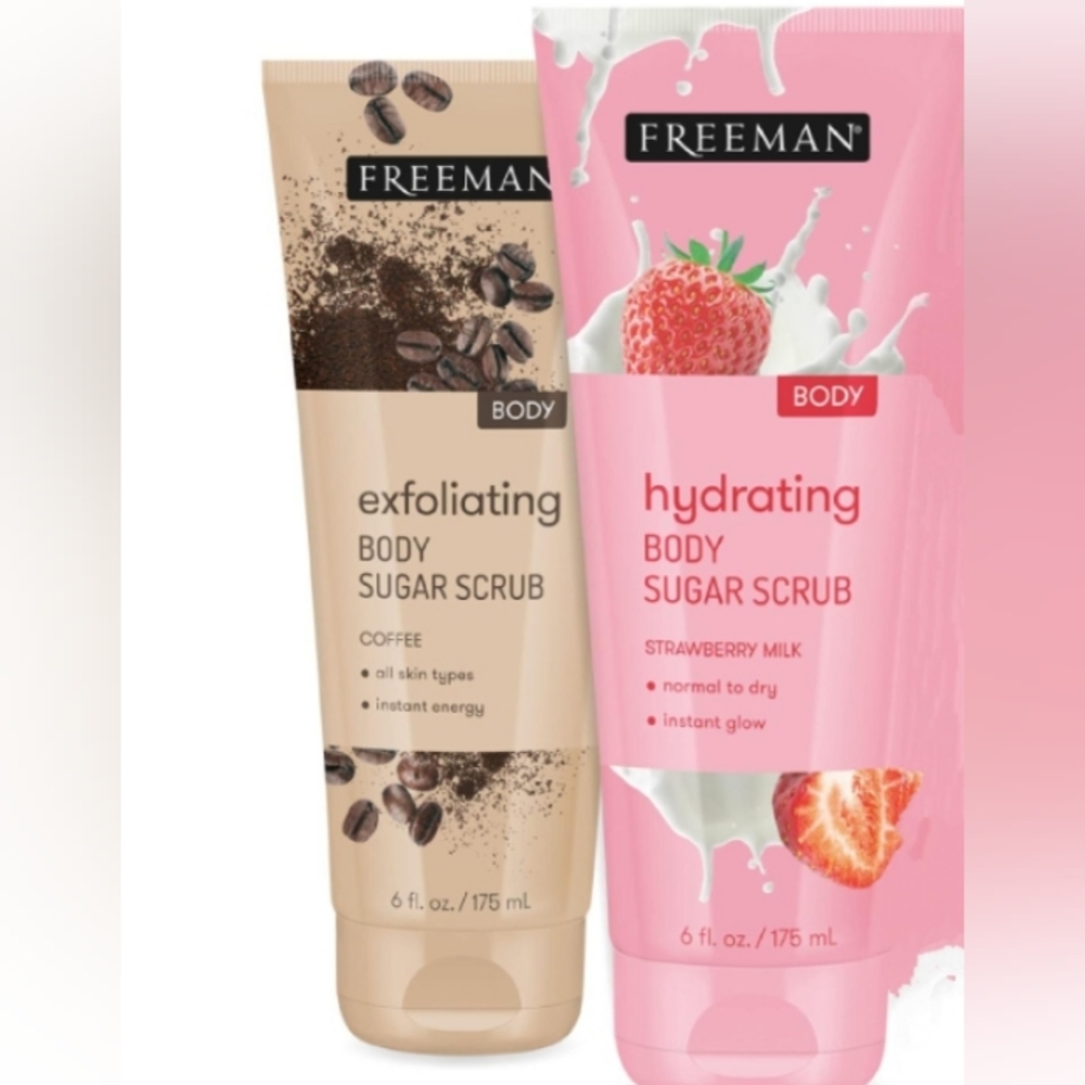 2 X Freeman Hydrating Strawberry Milk & Exfoliating Sugar Coffee Body Scrubs